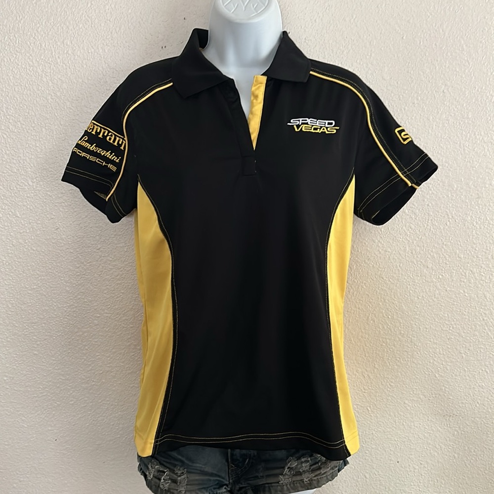 Extreme ladies E Performance yellow/ black polo short sleeve.